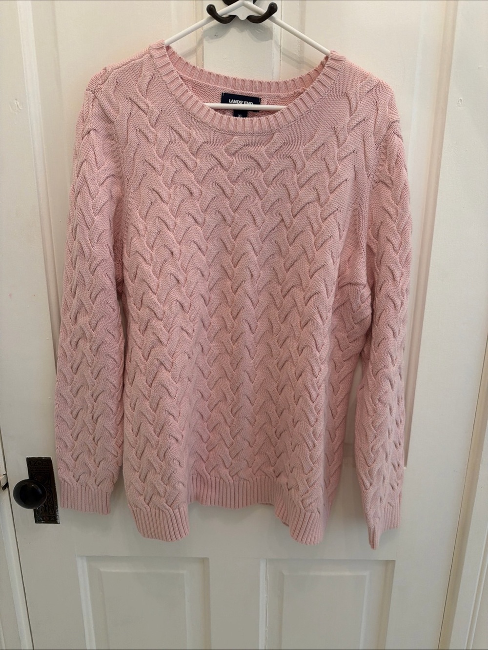 LANDS' END NWT $95 Drifter Pink Cable Knit Fisherman Sweater Top Size XL